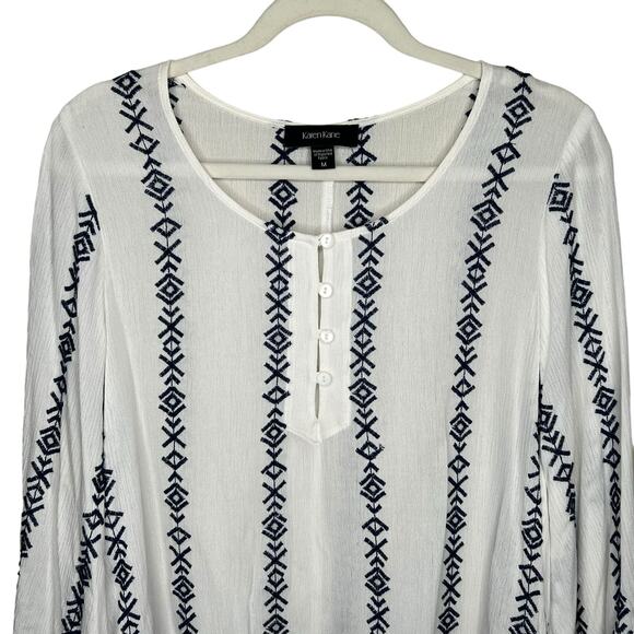 Karen Kane white and blue Embroidered Tunic Length Top Size Medium - Picture 2 of 6